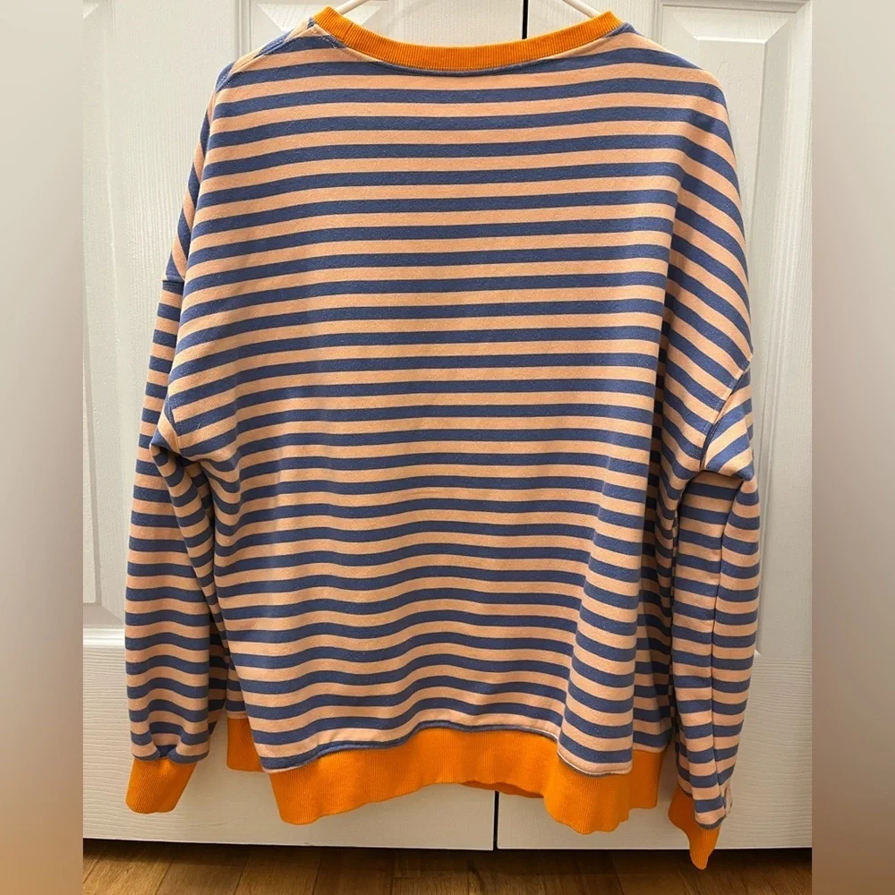 Large XLarge Blue Orange Striped Sweatshirt - Picture 4 of 4